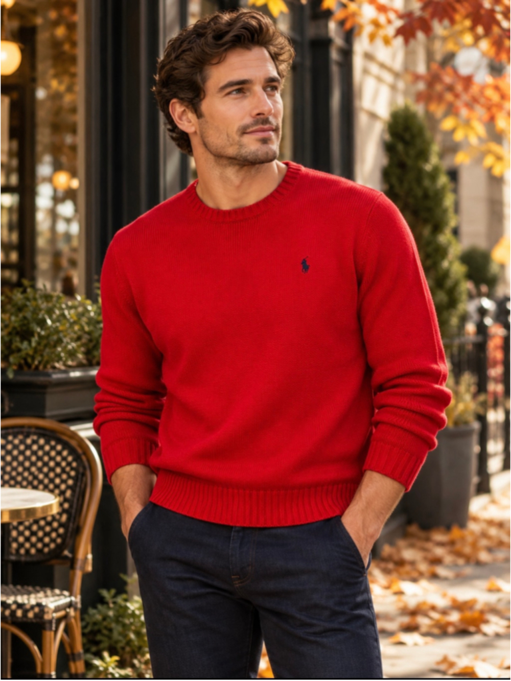 Vintage Polo Ralph Lauren Red Cotton Crewneck Sweater Men's L Hong Kong